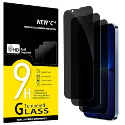 Afbeelding van NEW&#039;C 3 Stuks, Privacy Screen Protector voor iPhone 13 Pro Max, 14 Plus (6,7 inch), gebalanceerde 35 graden privacyhoek met oogbescherming, ultraduurzame 9H hardheid, bubbelvrij