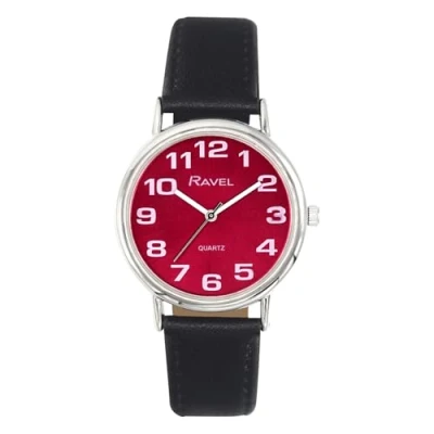 Afbeelding van Ravel Uniseks polshorloge met grote cijfers analoog kwartsuurwerk R0105, zwart/bruin, Unisex 36mm case, armband