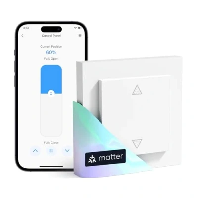 Afbeelding van Meross Matter Rolluikschakelaar aangesloten (neutrale kabel vereist), gordijnschakelaar, compatibel met HomeKit, Alexa en Google Home, procentuele regeling, spraakbediening afstandsbediening