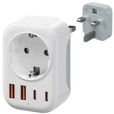 Afbeelding van Bigfish Adapter Engeland Duitsland stekker met 2 USB C &amp; A (3.4A), UK adapter, stekkeradapter Engeland, reisadapter type G voor EU naar Engeland/Schotland/Ierland/Dubai/Maldives