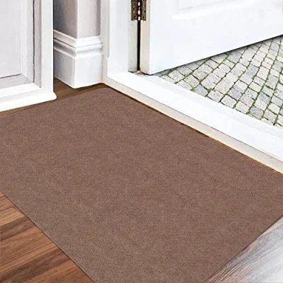 Afbeelding van deurmat voor binnen, 80 x 120 cm, wasbaar, vuilvangmat, superdunne entreemat, duurzame deurmat, vuilvanger, absorberende keukenloper, antislip (bruin 01, cm)