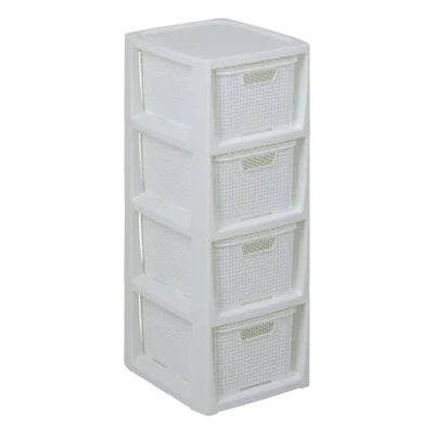 Afbeelding van BranQ Home essential Plank in rotan design, BPA vrije kunststof PP, wit, 29,5 x 24 64,2 cm, 4 manden