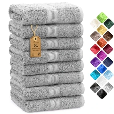 Afbeelding van NatureMark 8 Pack Handdoeken, 50 x 100 cm, 100% Katoen, Zilver/Grijs