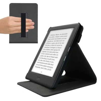 Afbeelding van kwmobile Hoesje compatibel Met Kobo Glo HD/Touch 2.0 polsriem en standaard e Reader beschermhoes in donkergrijs