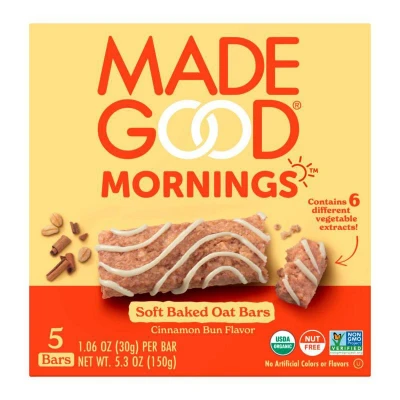 Afbeelding van MadeGood Mornings Soft Baked Oat Bar Cinnamon Bun 5x30g