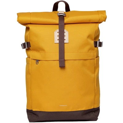 Afbeelding van Sandqvist Icon Rolltop laptop rugzak M golden yellow with natural leather