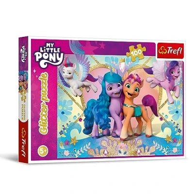 Afbeelding van Trefl My Little Pony, Glanzende pony&#039;s Glitterpuzzel met 100 stukjes puzzel pony&#039;s, Creatieve ontspanning, Plezier voor kinderen vanaf 5 jaar
