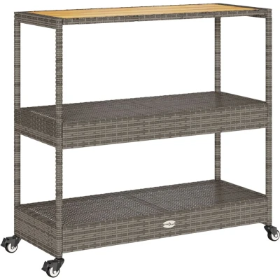 Afbeelding van vidaXL Keukentrolley 3 laags poly rattan en massief acaciahout grijs