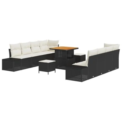 Afbeelding van vidaXL 11 delige Tuin Sofa Set met Kussens Zwart Poly Riet Acacia