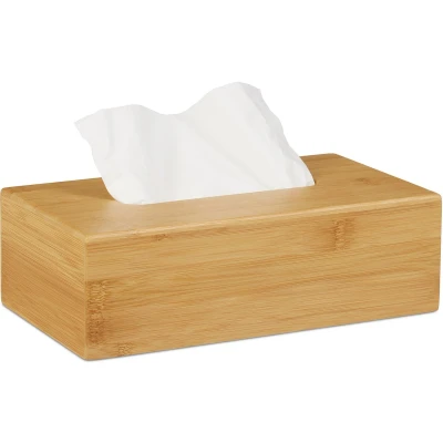 Afbeelding van Relaxdays 2x Tissuebox bamboe tissuehouder zakdoekjeshouder tissuedoos 27,5 cm