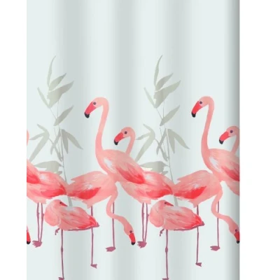 Afbeelding van Spirella Antischimmel douchegordijn &quot;Flamingo&quot;, antibacterieel, wasbaar, waterdicht, polyester, 240 x 180 cm