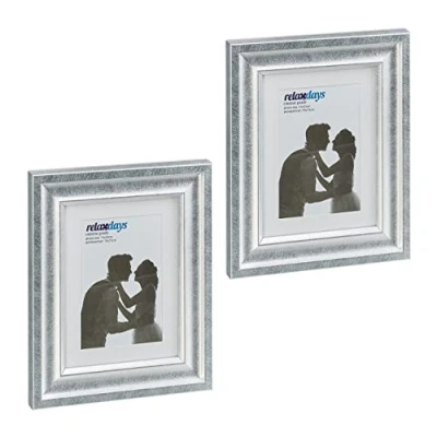 Afbeelding van Relaxdays fotolijstjes set van 2 15x20 cm passepartout 10x15 A5 fotokaders zilver