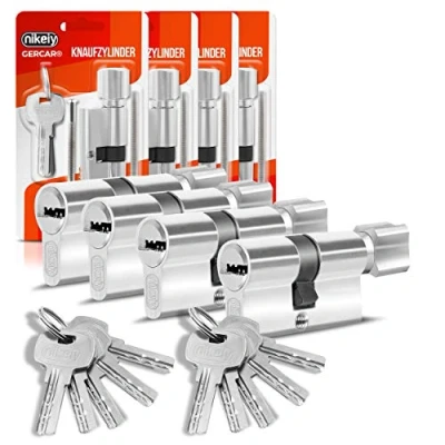 Afbeelding van GERCAR Profielcilindersloten, sluitcilinder, 40/40, knopcilinder deurslot, inclusief 10 sleutels gelijksluitende set van 4 stuks lengte: 80 mm, A: 40 B: 40, delige