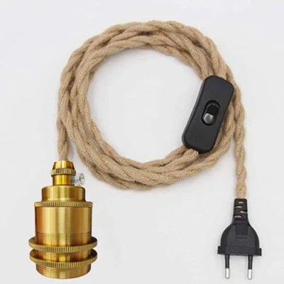 Afbeelding van E27 vintage lampkabel, hanglamp, touw lampfitting, hanglamp met schakelaar en stekker, henneptouw hanglampset, doe het zelf enkele kop kabel voor loft lagers (B)