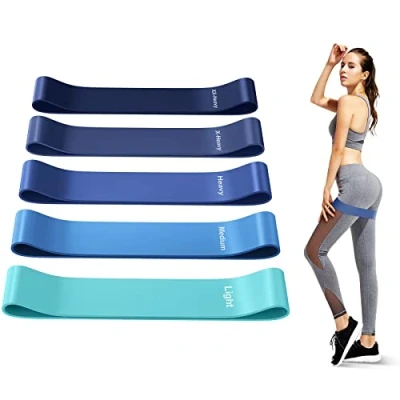 Afbeelding van Fitnessbanden, set van 5, weerstandsbanden met 5 weerstandsniveaus, huidvriendelijke draagtas, gymnastiekband voor yoga, pilates, kniebuigingen, stretching