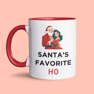 Afbeelding van NietMokken.nl Santa’s Favorite Ho Mok Grappige Kerstmok Voor en Achterkant Bedrukt Keramische Beker 325 ml Vaatwasser Magnetronbestendig Origineel Kerstcadeau