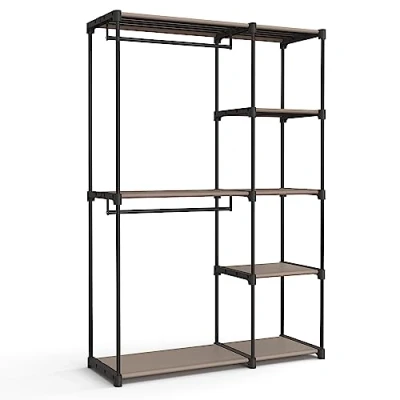 Afbeelding van SONGMICS Kledingkast open, vrijstaande kledingkast, staande plank, kledingrek met kledingstangen, kapstok, kleedkamer, slaapkamer, 43 x 124 182 cm, taupe RYG026R02