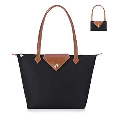 Afbeelding van BOJLY Oxford Dames Vouwen Schoudertas Grote Capaciteit Handtas Nylon Winkelen Opvouwbare Tote Strand Reistas Waterdicht Casual, Zwart, S, Stijlvol