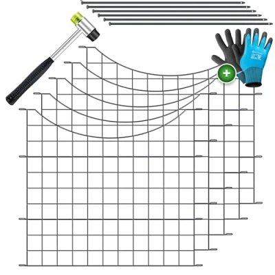 Afbeelding van KESSER® Vijverhek tuinhek steekhek complete set metaal 5 hekelementen incl. hamer 6 bevestigingsstaven, omheining om in te steken voor tuin, onderboog rond rooster hek buitenren honden