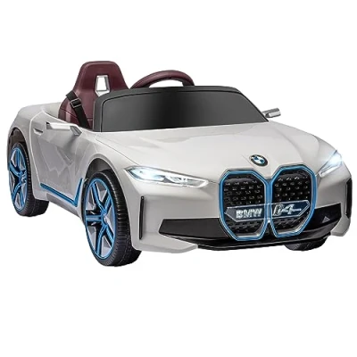 Afbeelding van HOMCOM Kinder Elektrische Auto voertuigen met afstandsbediening, kinderauto koplamp, elektrisch kindervoertuig MP3 speler, 3 5 km/u, voor kinderen van jaar, wit.