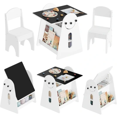 Afbeelding van WARRAICH Kindertafel met 2 Stoelen en Opbergruimte, Kinderzitgroep Schildertafel, Wit