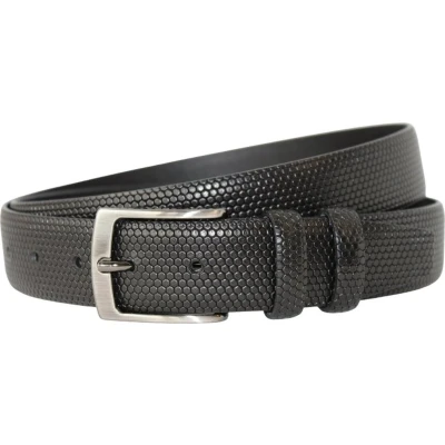 Afbeelding van Luxe Italiaanse heren riem zwart Honinggraat print Riemmaat 105 Leren Kostuum Nette Ceintuur