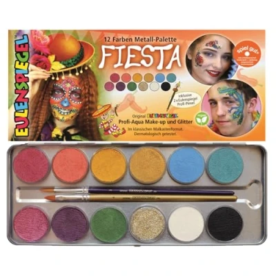 Afbeelding van Eulenspiegel 212233 make up palet Fiesta, 12 kleuren, 2 penselen, set veganistisch, kindermake up, carnaval [Exclusief bij Amazon]