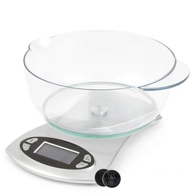 Afbeelding van Salter 1069 SVDREU16 Electronic Kitchen Scale, 1.8 Litre Detachable Dishwasher Safe Bowl, Easy Read LCD Screen, Continuous Clock Display, Timer and Room Temperature, Metric/Imperial, 5KG Capacity