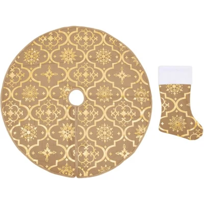 Afbeelding van Kerstboomrok luxe met sok 150 cm stof geel