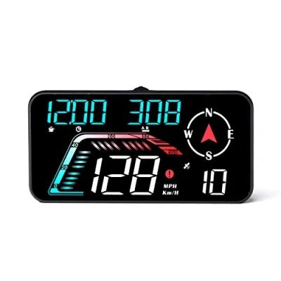 Afbeelding van AMROOLOO Groot scherm Auto Head up Display, KM/H en MPH, GPS Snelheidsmeter, met Snelheidsherinnering Vermoeidheid Rijherinnering, Geschikt voor Alle Voertuigen