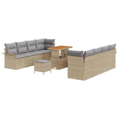 Afbeelding van vidaXL 11 delige Tuin Sofa Set met Kussens Beige Poly Rattan Acacia