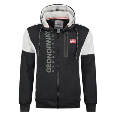 Afbeelding van Geographical Norway Fagozip Heren Sweatshirt met capuchon kangoeroezak Logo Pullover Hood Hoody Warm Lange Mouwen Lente Zomer Herfst Winter (Donkergrijs S), Donkergrijs, S