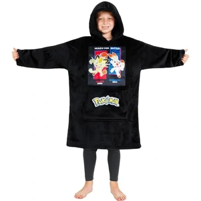 Afbeelding van Pokemon Pikachu Charizur Trui voor kinderen, oversized fleece sweatshirt, warme plaid poncho, jongeren, eenheidsmaat (Zwarte Meowth/Scorbunny)