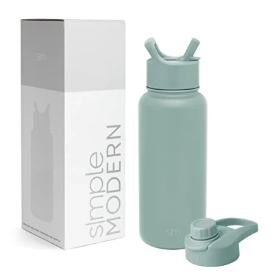 Afbeelding van Simple Modern Waterfles met rietje en Chug deksel, geïsoleerde roestvrijstalen thermoskan voor sportsportschool, Summit Collectie, 950 ml, zeeglas salie