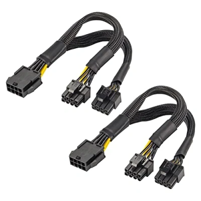 Afbeelding van 8 pins PCIe splitter, PCI e aansluiting op Dual (6+2) stekker GPU VGA voedingskabel Express adapter voor grafische kaart, ommantelde gevlochten Y splitter stroomkabel 9,5 inch