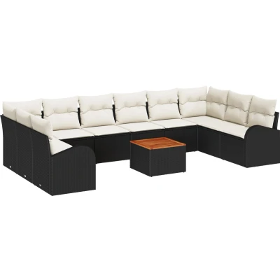Afbeelding van vidaXL 11 delige Tuin Sofa Set met Kussens Zwart Poly Rattan Acacia
