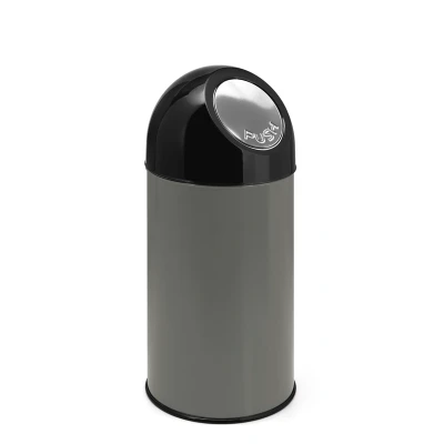 Afbeelding van Prullenbak 40ltr pushdeksel en binnemmer metallic/zwart