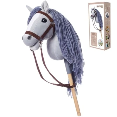 Afbeelding van HOPPIHORSE steekpaard met troosje A3 hobby paard teugels, schouderriem, staart hoogwaardig pluche lange manen siliconen handvat voor betere grip geschenkverpakking