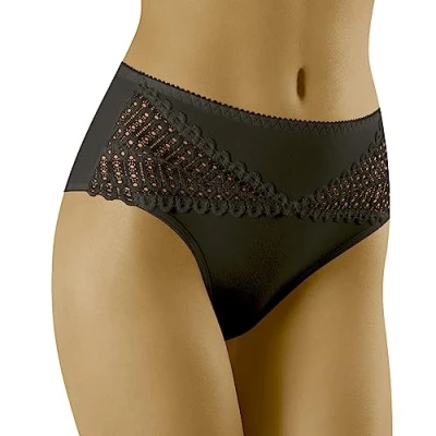 Afbeelding van Wolbar Dames slip hoge tailleband klassiek kant naadloze onderbroek, WB440, zwart, M