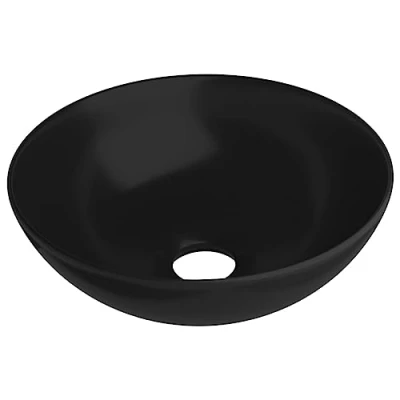 Afbeelding van vidaXL Wastafel Gootsteen Badkamerwastafel Wasbak Basin Badkamerwasbak Wasbasin Wastafels Badkamerwastafels Wasbakken Basins Rond Keramiek Matzwart