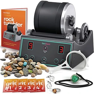 Afbeelding van Geavanceerde professionele Rock Tumbler Kit met digitale 9 daagse timer en 3 speed polijstmachine instellingen UK/EU Edition Verander ruwe rotsen in prachtige edelstenen: Great Geology Science
