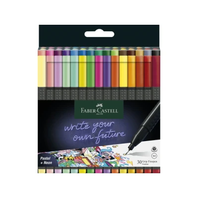 Afbeelding van 6x Fineliner Faber Castell Grip 0,4mm etui 30 stuks pastel, neon, basi