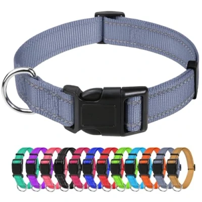 Afbeelding van TagMe Reflecterende nylon halsbanden, verstelbare klassieke halsband met snelsluiting voor middelgrote honden, grijs, 2,5 cm breedte