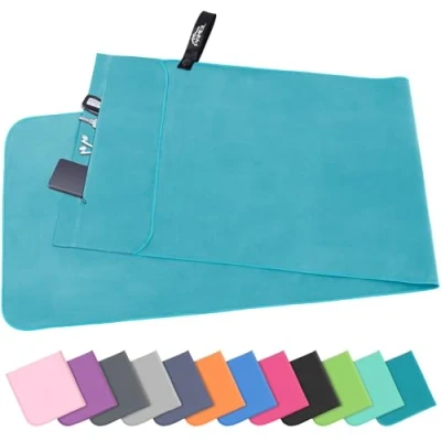 Afbeelding van Pameil Fitness handdoek met ritssluiting 120 x 50 cm Gym Microvezel handdoek, compact en sneldrogend sporthanddoek voor de sportschool, reishanddoek (pauwblauw)