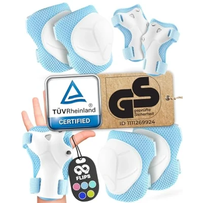 Afbeelding van 99FLIPS Rollerbescherming voor kinderen, meisjes, bescherming fiets, kniebrace, BMX, scooter, inline skate, Flash S/M, lichtblauw