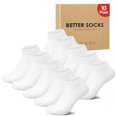 Afbeelding van IceReco 10 paar sneakersokken voor dames en heren, katoen, korte sportsokken, hardloopsokken, anti transpiratie, ademende kwartsokken, x wit, 35/38 EU