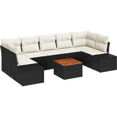 Afbeelding van vidaXL 8 Delige Tuin Sofa Set met Kussens Zwart Poly Riet Acacia