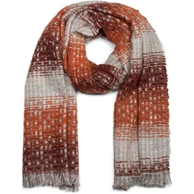 Afbeelding van styleBREAKER Dames sjaal met strepen geweven patroon, pailletten en korte franjes, winter, gestolen 01017114, Farbe2:Oranje Donkerrood Lichtgrijs