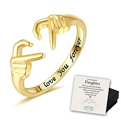Afbeelding van oos To My Beautiful Daughter I Love You Forever Ring, S925 Sterling Hand Hartring voor Dochter, Verstelbare Vriendschapsbelofte Liefde Hart Ring Sieraden Geschenken Vrouwen Tiener Meisjes