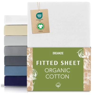 Afbeelding van Dreamzie Hoeslaken 70x200 cm, 100% Biologisch Katoen Jersey, Matrashoogte Tot 12 Hypoallergeen, Oeko Tex, Wit